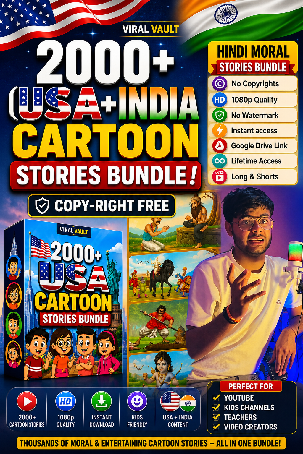 📷2000+ (India + USA) Cartoon Stories Bundle! ✨ Copy-Right Free